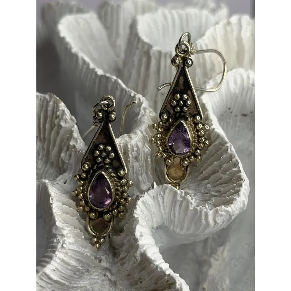 Vintage 925 Sterling Silver Amethyst Earrings